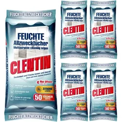CLENTIN Feuchte Allzwecktücher 5 x 50 St Zitrone, Streifenfrei, Fettl√∂send