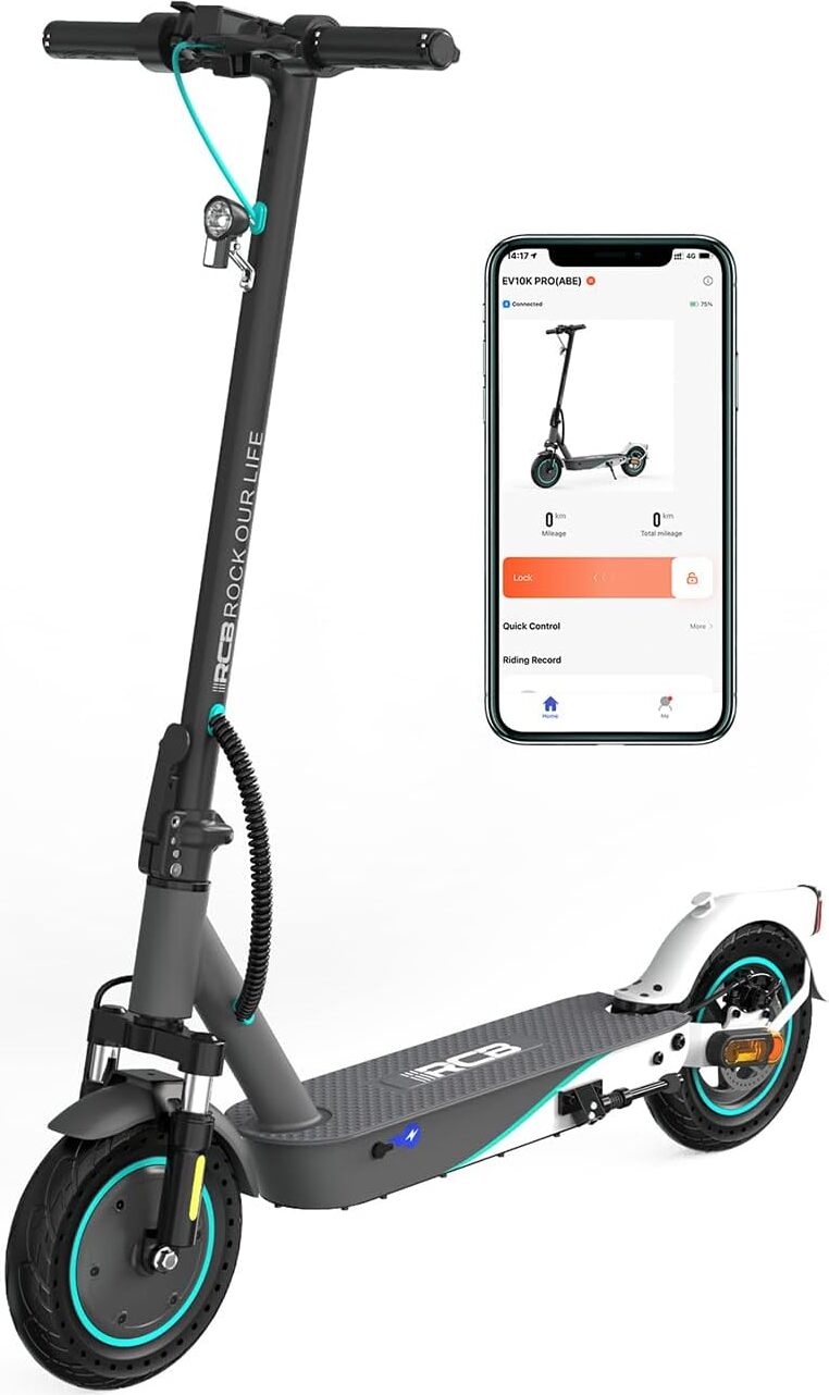 RCB EV10K PRO Elektroroller, E-Scooter mit Straßenzulassung (ABE), 10 Zoll,400W Motor, 35km Reichweite, Faltbarer e Roller, APP-Steuerung, Doppelbremse, Doppelstoßdämpfer