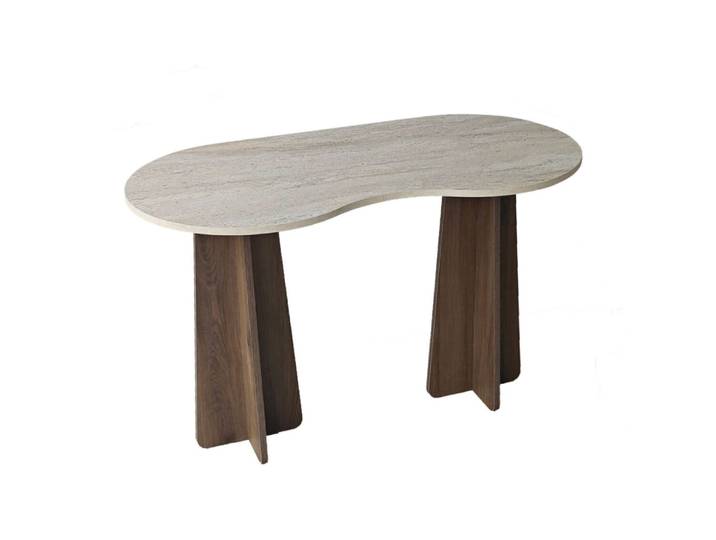 Bureau avec plateau forme organique l120 cm - noyer / travertin