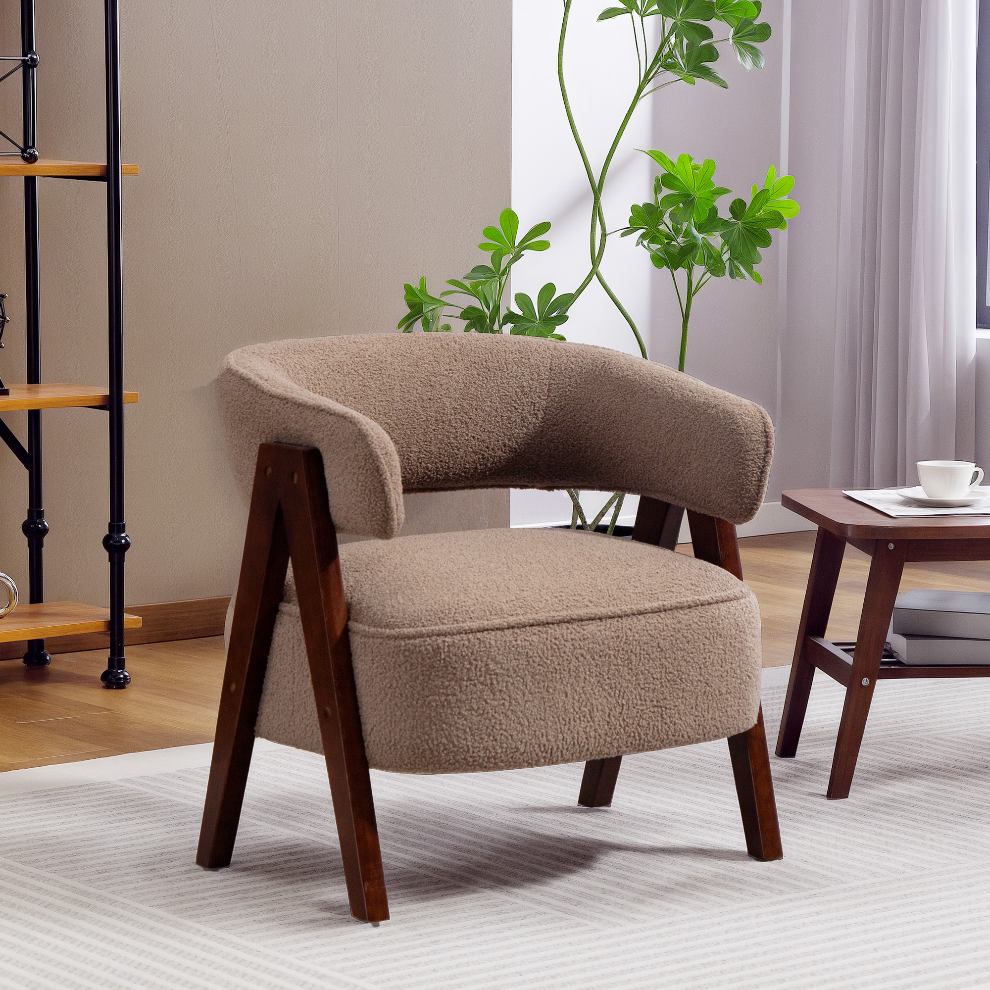Homcom Poltrona salotto in bouclé con seduta ampia, 70x64x71 cm, Marrone   Aosom Italy