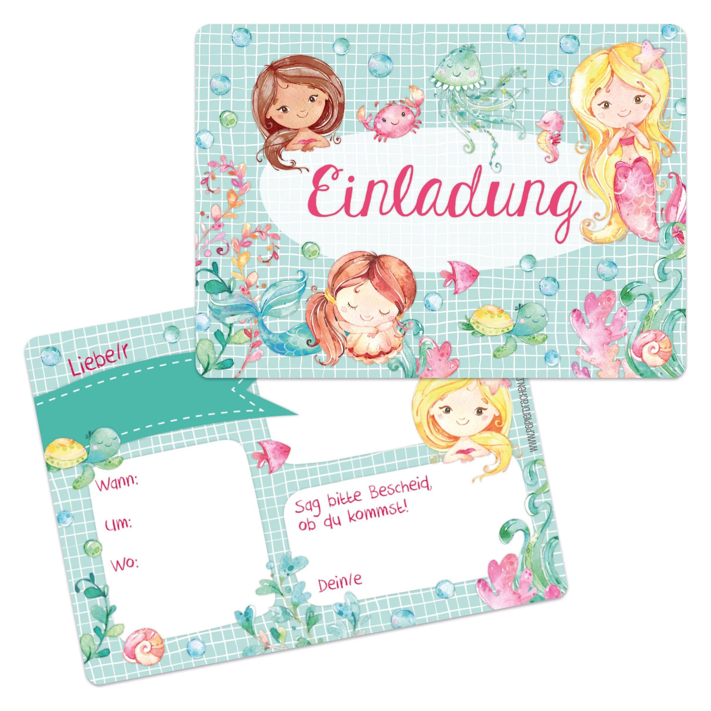 Papierdrachen 12 Einladungskarten - Meerjungfrau (12 Stk.) (71720196)