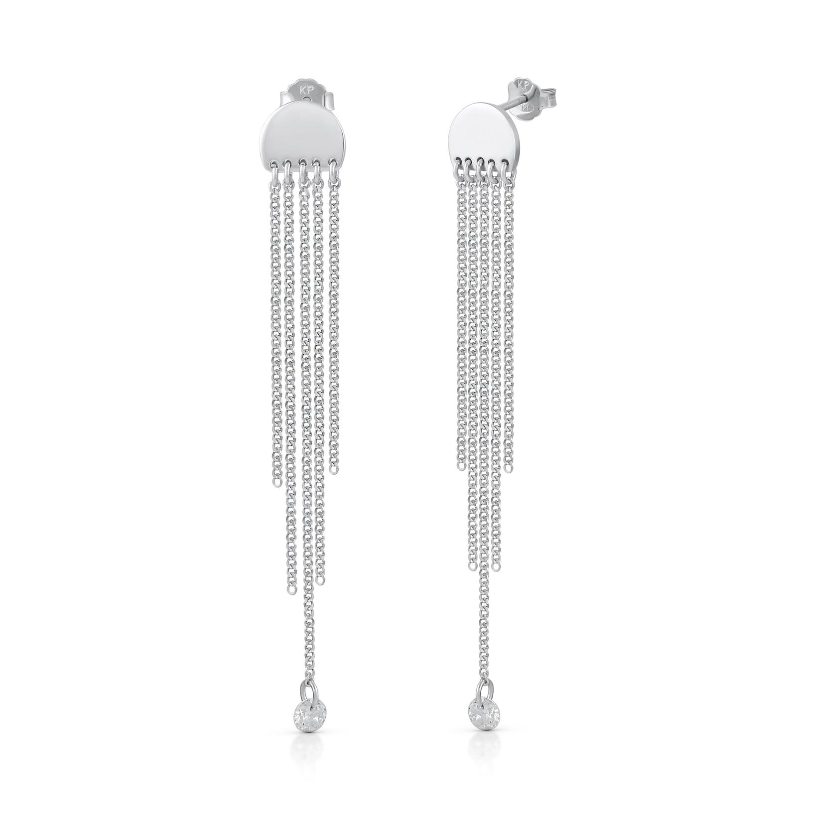 Zeeme Silber Ohrringe Silber 925 rhodiniert 70mm lang mit Zirkonia-Steinen
