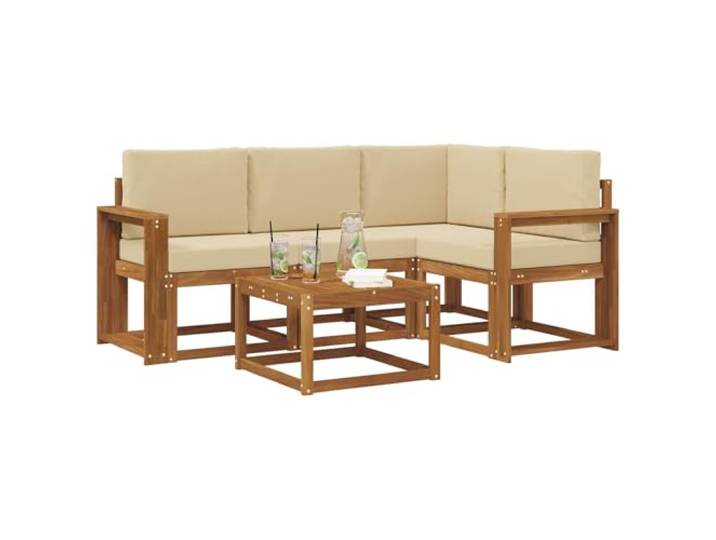 KTHLBRH Sofa-Set für den Außenbereich, 5-teilig, Holz, Akazie, Natur, Beige Modular, Lattenrost-Design, inklusive Kissen, 4-Sitzer, für Garten und Terrasse