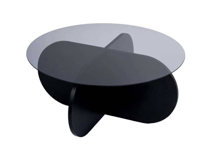 Table basse ronde en verre Aeris noir verre fumé