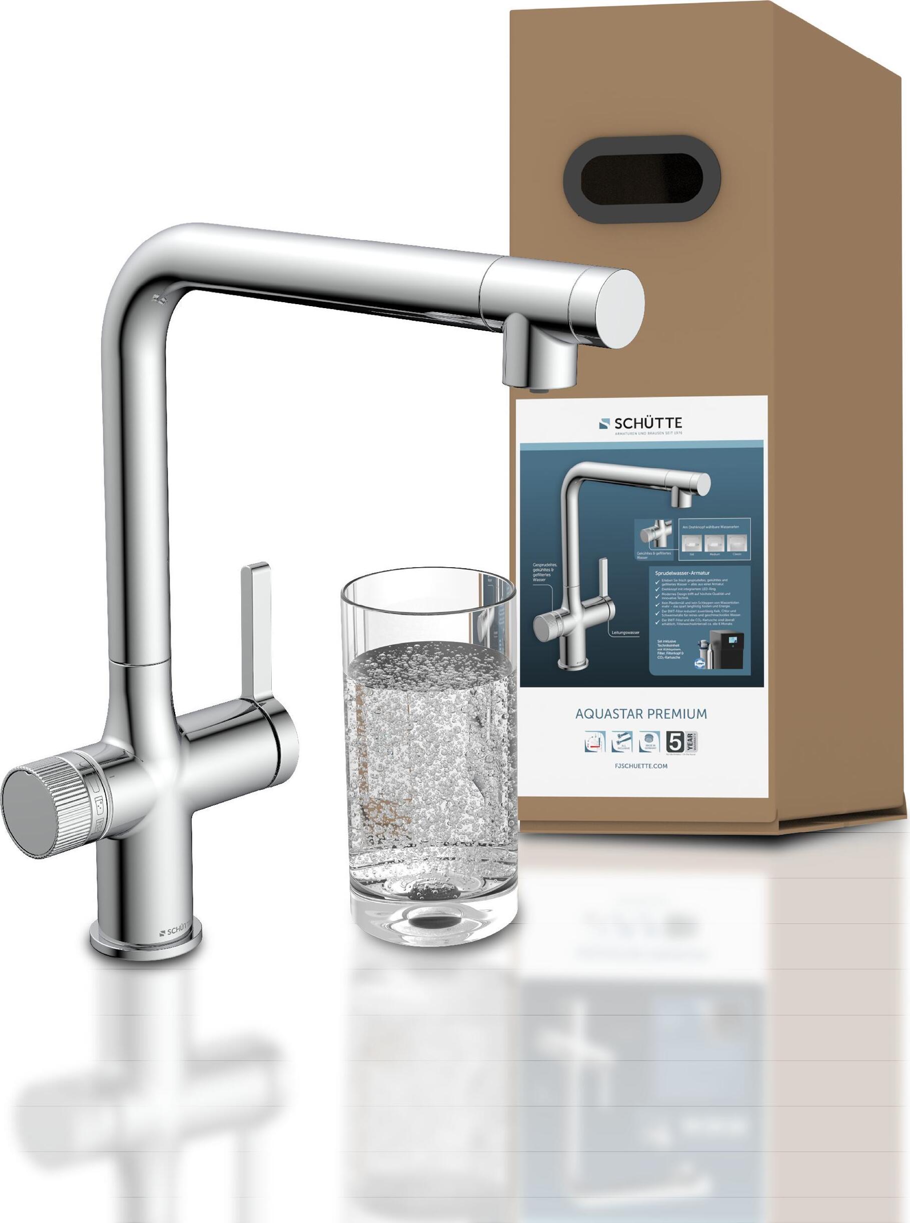 AQUASTAR PREMIUM Sprudelwasser Küchenarmatur mit Kühl- und Filtersystem, Chrom