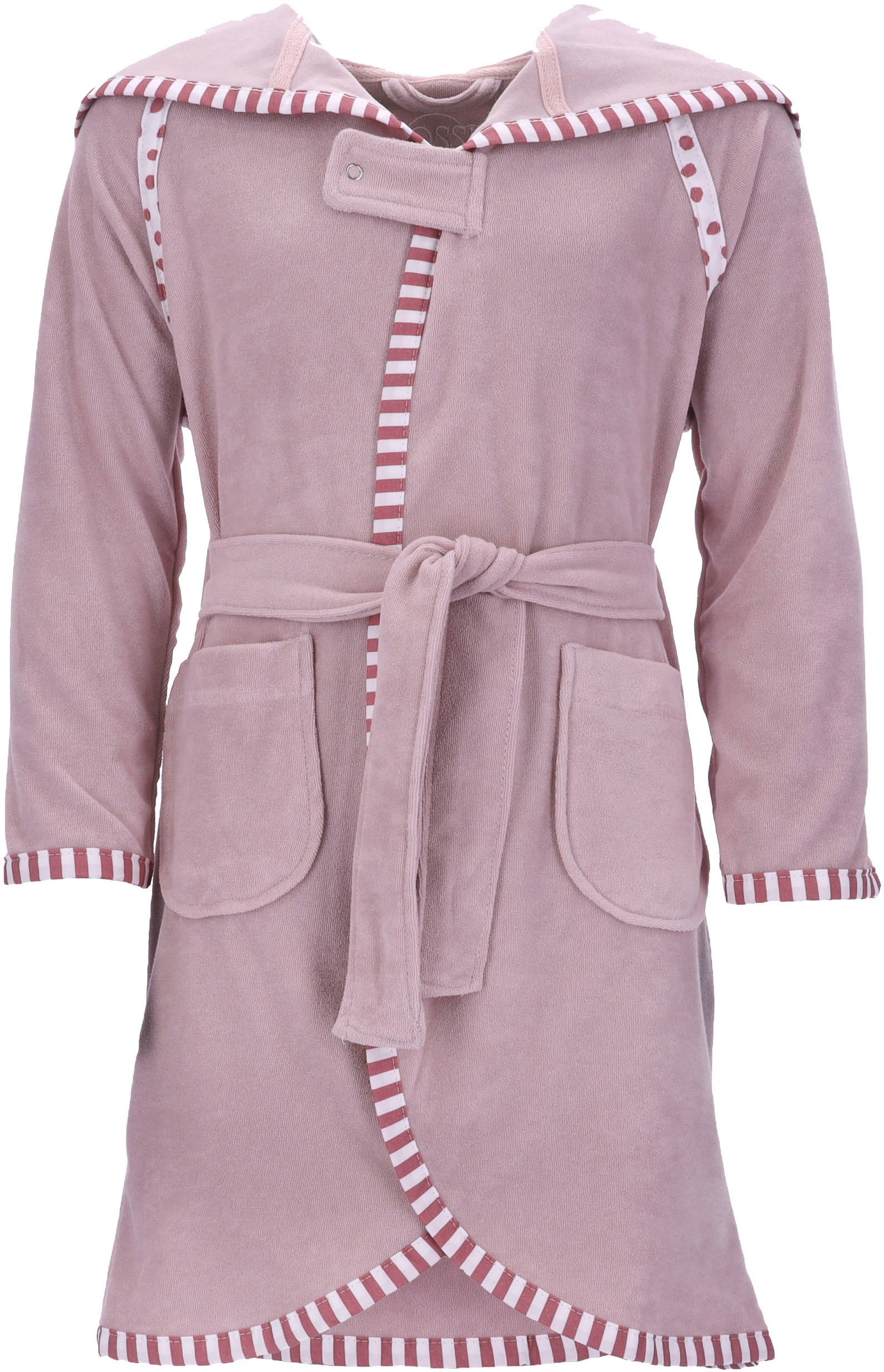 Kinderbademantel VOSSEN "Mimmi" Gr. 98, lila (sea lavender), L:64cm, Rundstrickware, Hausmäntel, Kinderbademantel, für Mädchen & Jungen, mit Kapuze & kontrastfarbigen Einfassung sea lavender 98/104 L: 64cm