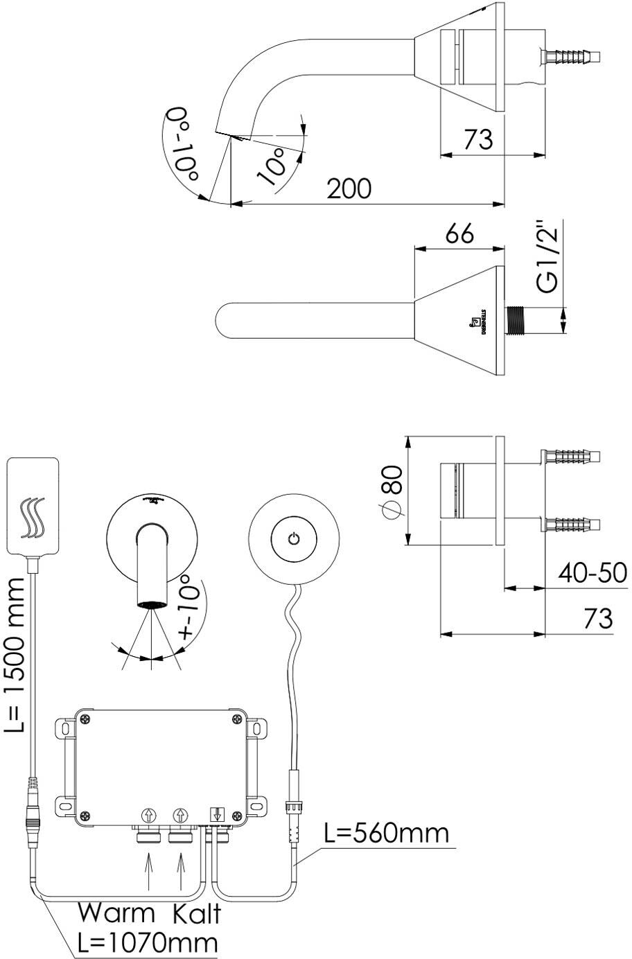 Steinberg Serie 310 elektronische Wand-Waschtischarmatur, Badarmaturen, 310 1814, chrom
