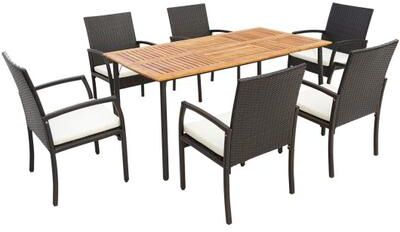 Costway 7 Pieces Patio Wicker Cushioned Dining Set with Umbrella Hole