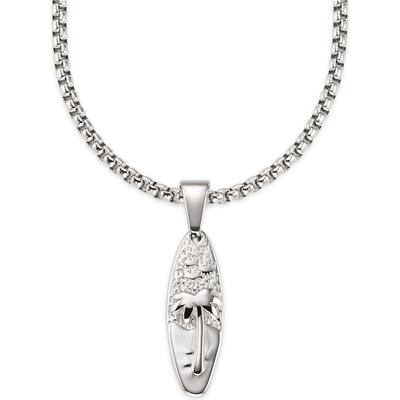 Kette mit Anhänger BRUNO BANANI "Edelstahlkette mit Anhänger Surfbrett-/Palmen-Optik", silber (edelstahlfarben), Halsketten, Damen, Edelstahl, L: 55 B: 2,9mm, B:2,9mm