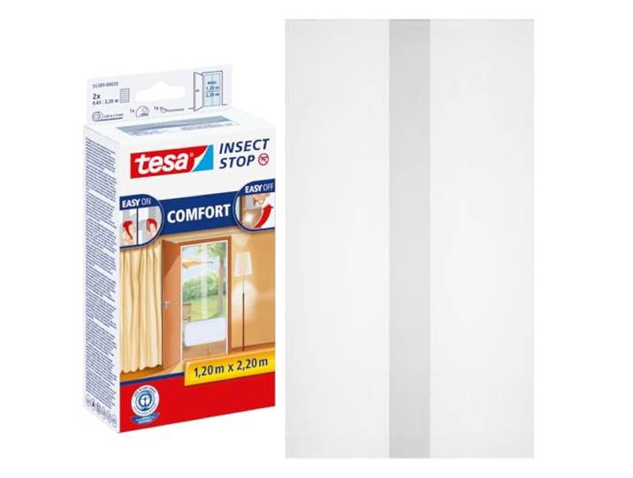 tesa INSECT STOP Klett Fliegengitter Premium - 120 cm x 220 cm Weiß