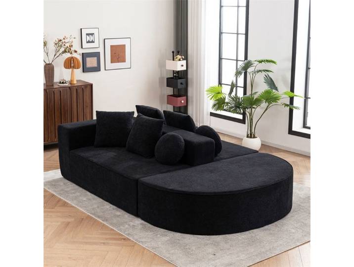 Dripex Canapé modulable 5/6 places en Chenille Noir Canapé entièrement compressé avec oreillers pour salon bureau salle de