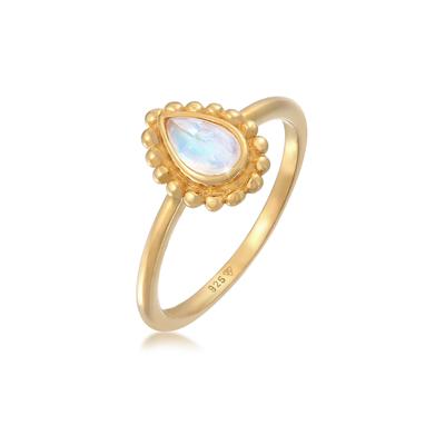 Silberring ELLI "Ring Mondstein Tropfen Dots Kugel 925 Silber" Gr. 54, gold, Fingerringe, Damen, 54, Silber 925 (Sterlingsilber), Silberring