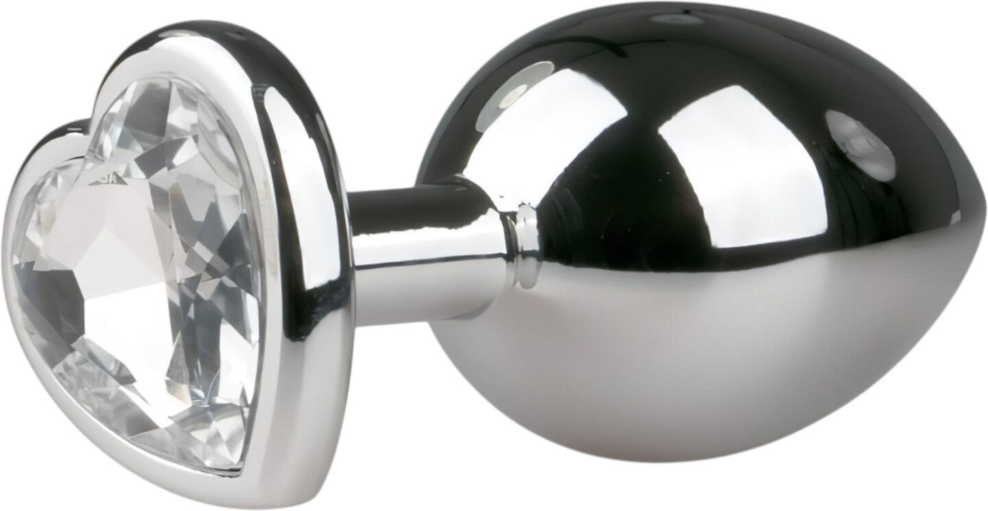 Easytoys Metal No.7 - Heart-Shaped Anal Plug with White Gem - Silver