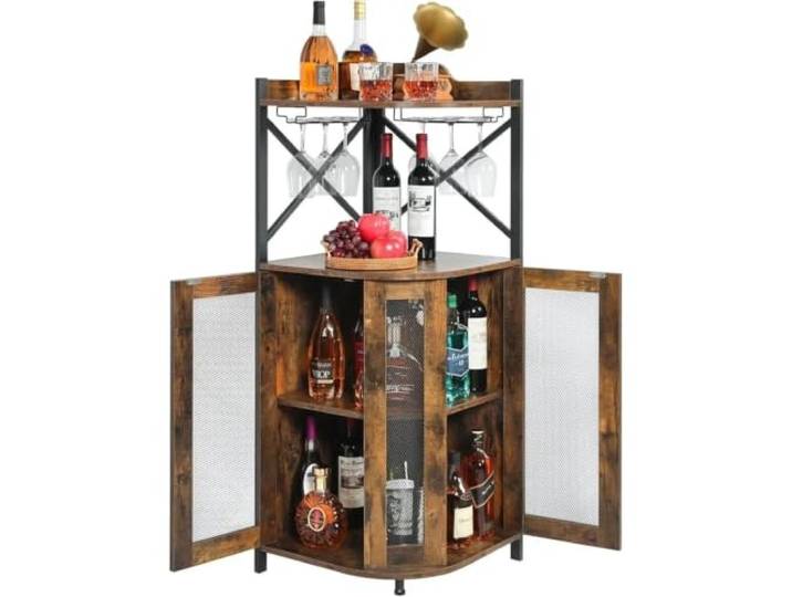 XPJYUA Eck Barschrank Eck-Barschrank mit Glashalter Industrieller Wein mit Tür, Likör mit verstellbarem Regal