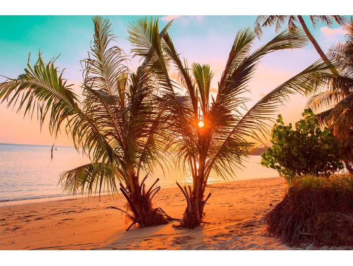 Fototapete PAPERMOON Tropischer Sonnenuntergangsstrand , bunt, B:3m L:2,23m, Vlies, Tapeten, Fototapete