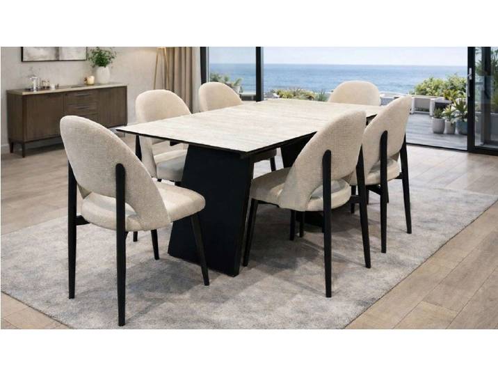 JVmoebel Essgruppe Esstisch 6x Stühle Esszimmer Stil modern beige praktisch komfortabel, (7-tlg., 6-tlg)