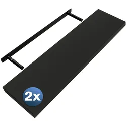 Casaria 2x Wandregal Matt Schwarz mit Halterung 90cm Schwebend