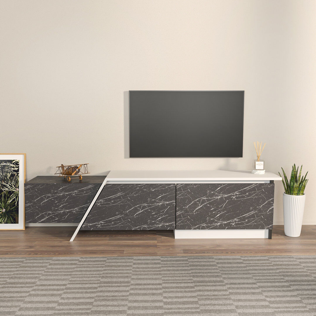 Wade Logan Aldford TV Stand TV Unit for TVs up to 55" White/Black Marble Effect 55"