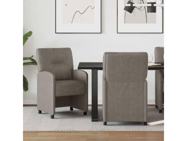 NLQMSU Esszimmerstühle mit Rollen, 2 Stück, Grau, 57 x 67 x 95 cm Kunstleder, Rahmen aus Sperrholz und Metall, Schaumstoffkissen, gebogene Armlehnen, gebogene Rückenlehne, Rollen, Innenraum