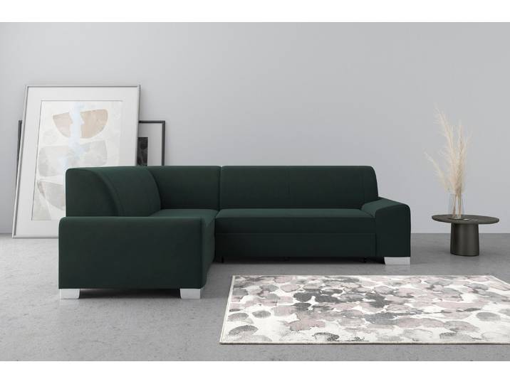 Ecksofa, 259x191 cm, Samtoptik, Grün, Mit Bettfunktion, Modern, Domo-collection