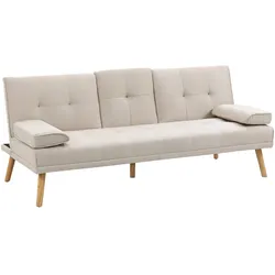 SCHLAFSOFA Sofabett Schlafcouch 3 Sitzer Leinen Beige