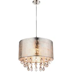 Kristall Hänge Leuchte Textil Pendel Schlaf Zimmer Beleuchtung Decken Lampe silber Globo 15188H3