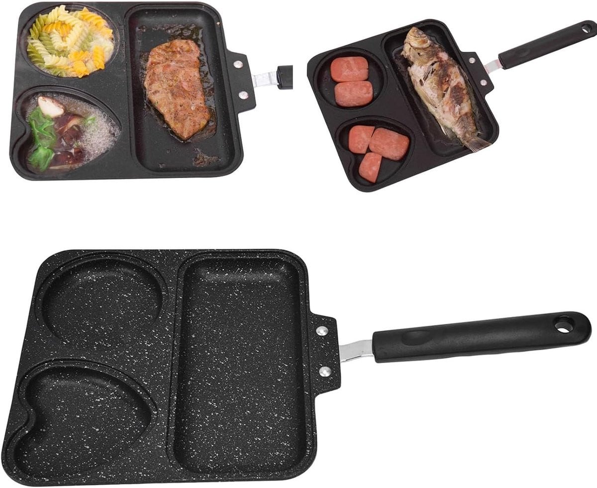 3-in-1 Vierkante Antiaanbak Koekenpan met Antiburn Handvat voor Ontbijt en BBQ