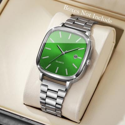 USA Free Shipping Shop Executive Mens Business Watch With Calendar Quartz Movement & Classic Analog Design silver Green No Box