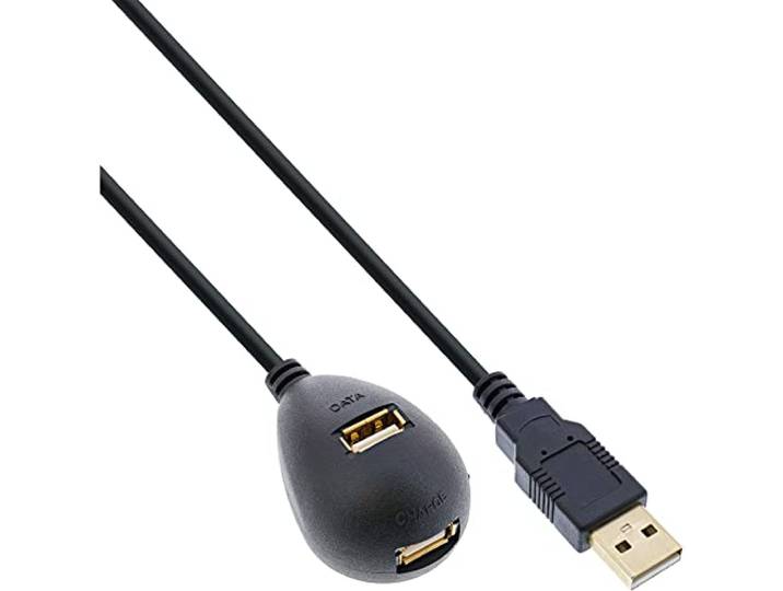 InLine USB 2.0 verlenging, St/Bu Type A, zwart, met voet, 2m