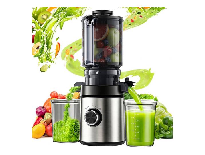 Luckice Slow Juicer Entsafter mit 140-mm-Einfüllöffnung,hoher Saftausbeute,REV-Funktion, 400 W, BPA-frei, spülmaschinengeeignet, inkl. 2 Behältern