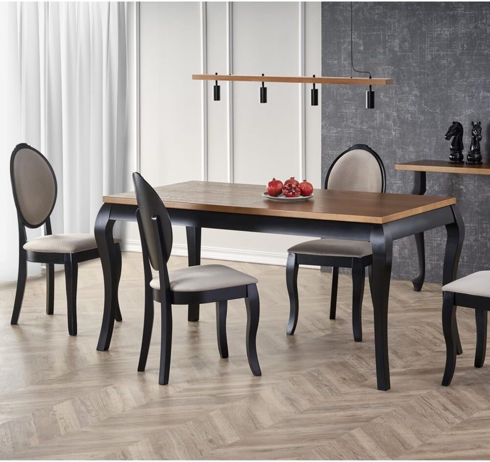 MSO Chaise médaillon en bois noire et beige Noir 53x96x44cm