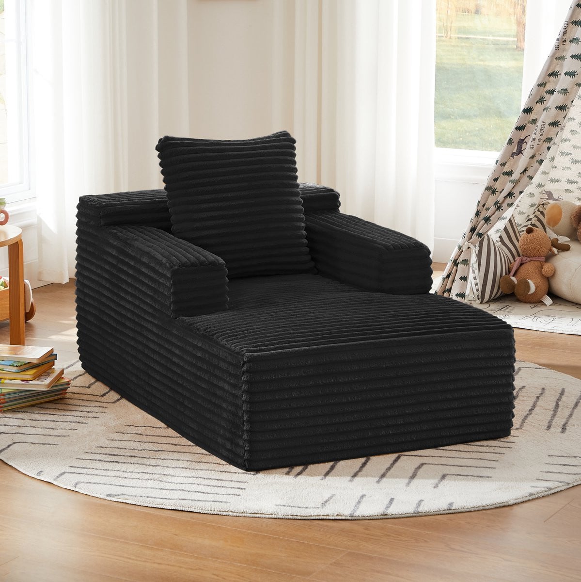 MODENUIT 1-Zits Slaapbank Chaiselongue Cord Zwart