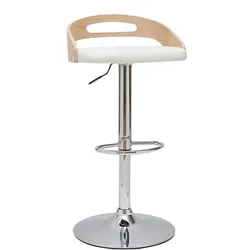 Design-Barhocker MANO höhenverstellbar weiß und helles Holz