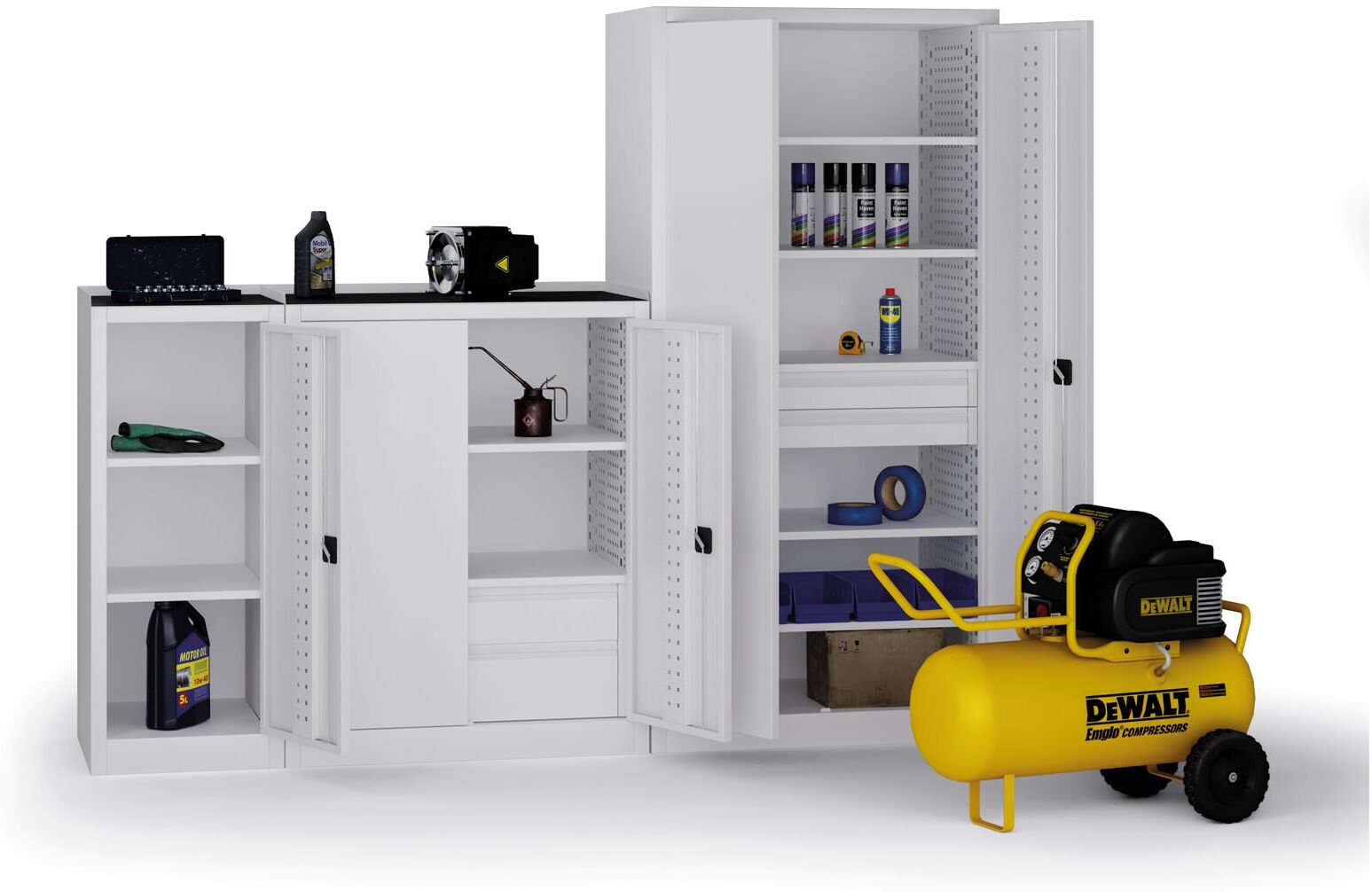 B2B Partner Schmaler Werkstattschrank, 2 Regalböden, 1180 × 505 × 500 mm, graue Tür