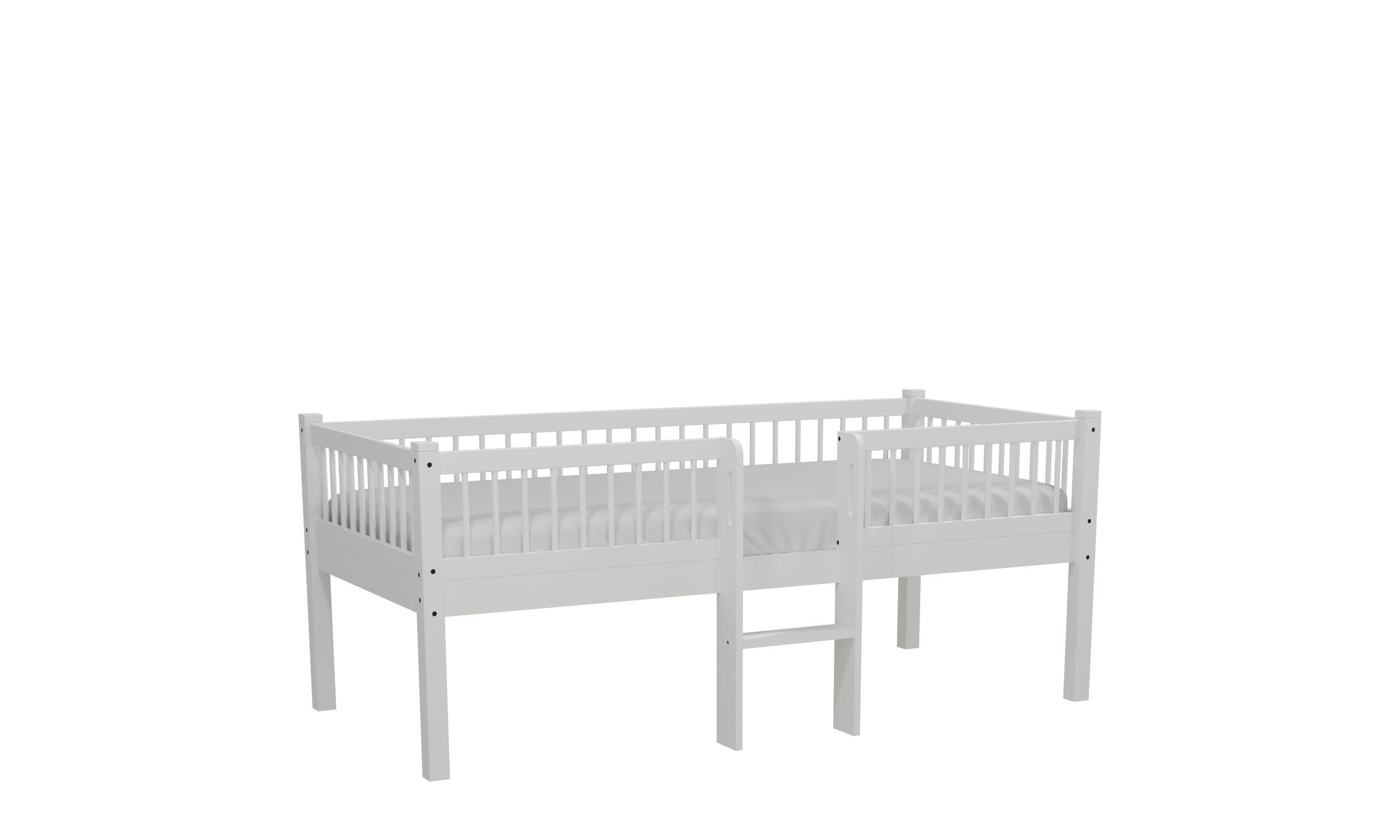 VIPACK - FORREST Buche Junior-Spielbett 90x200 cm, inkl. Lattenrost und Leiter, Buche massiv weiß lackiert
