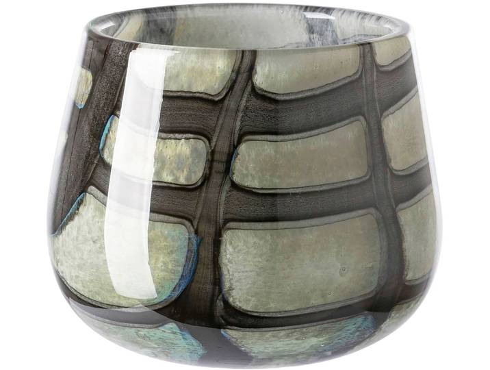 Tischvase FINK MARLY , grün (hellgrün, schwarz), H:9,5cm Ø:11cm, Glas, Vasen, Tischvase, Dekovase, Blumenvase, Windlicht, Vase aus Glas