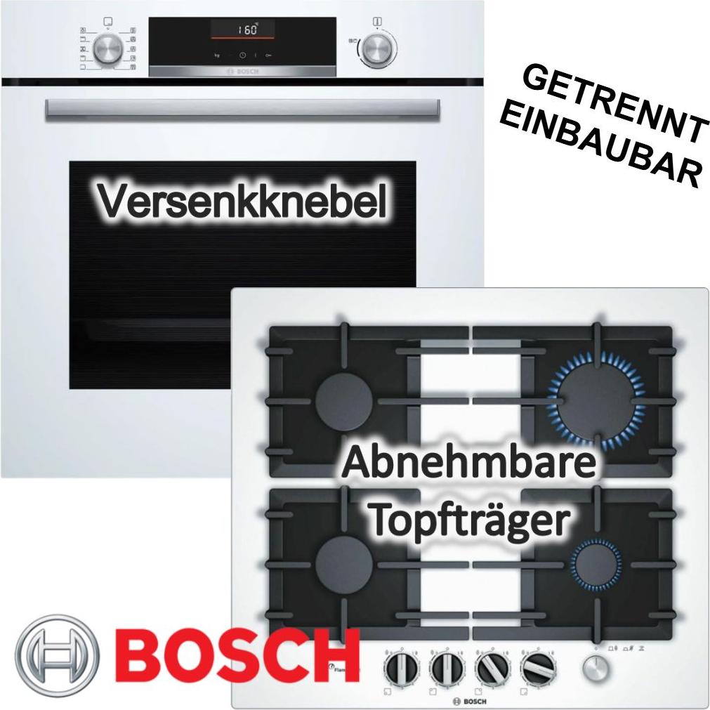 BOSCH Herdset Weiß Air Fry 3D Heißluft Versenkknebel Glas Gaskochfeld