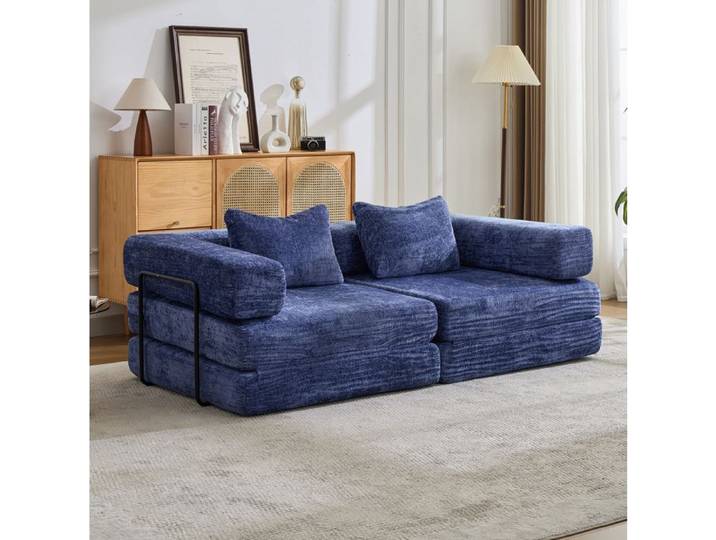 HOMVRA Canapé-lit convertible 2 places en chenille bleu foncé modulable sans montage