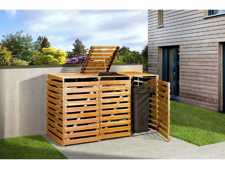 Weka Mülltonnenbox Holz Honigbraun 92 × 219 × 122 cm 3 Stück