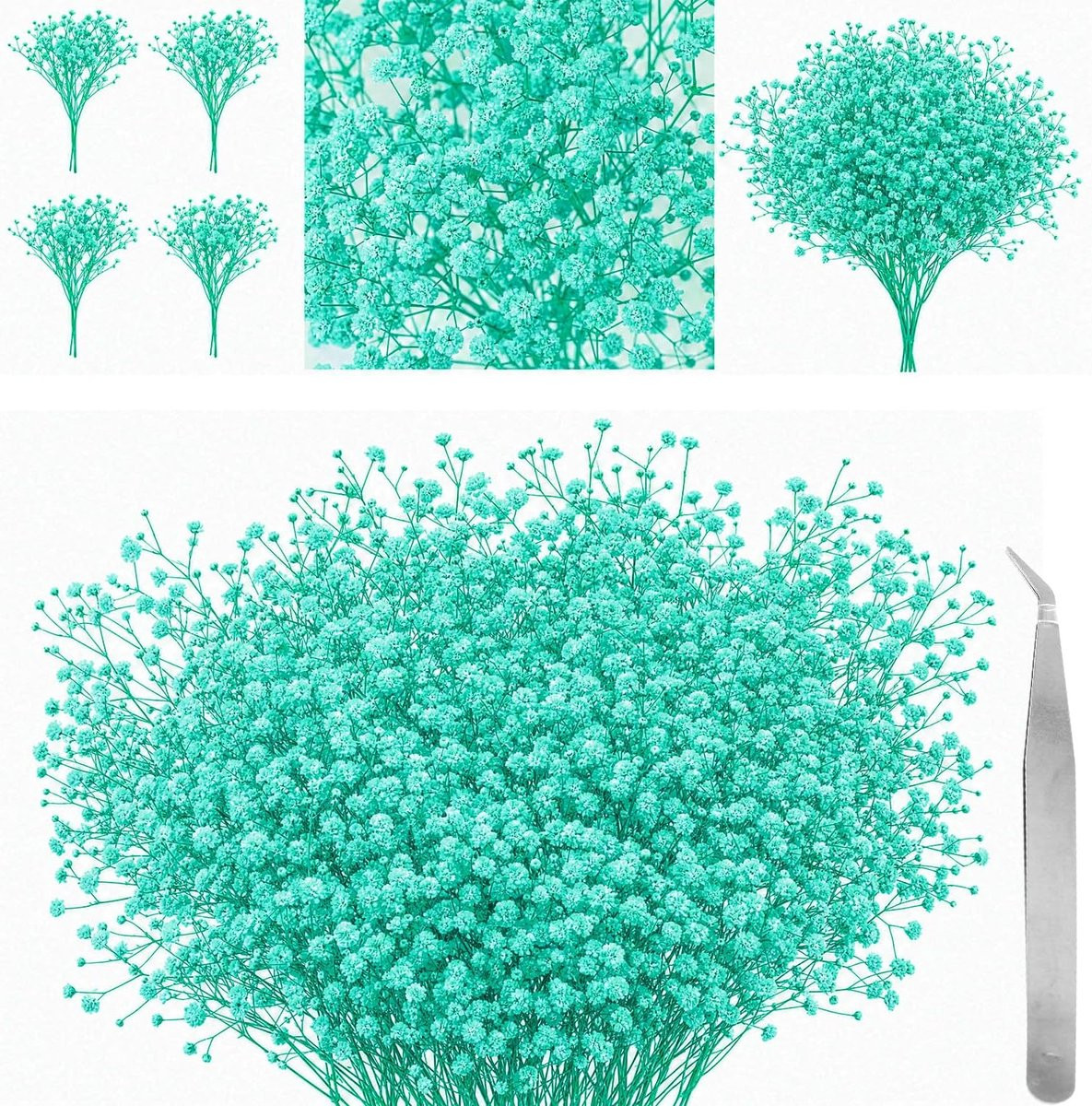 Gedroogde gipskruid bloemen 60 stuks - Geperst blauw - Inclusief pincet - Perfect voor resin art