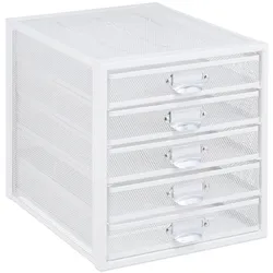 Relaxdays Schubladenbox, 5 Schubladen, beschriftbar, Akten sortieren, Stahl Büro Organizer HBT 29 x 27,5 x 35,5 cm, weiß