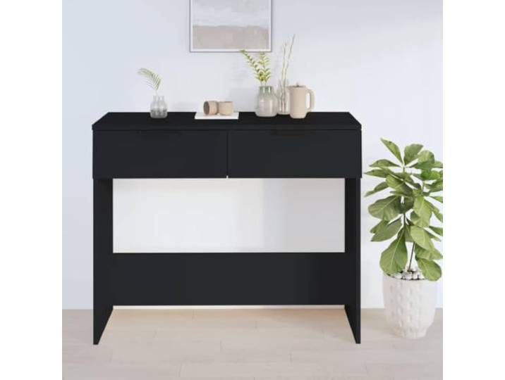 KLGBNCVE Konsolentisch Schwarz 90x36x75 cm Holzwerkstoff mit 2 Schubladen Stabil, Feuchtigkeitsbeständig, 2 Schubladen, Vielseitig, Schlank, Wandmontage erforderlich