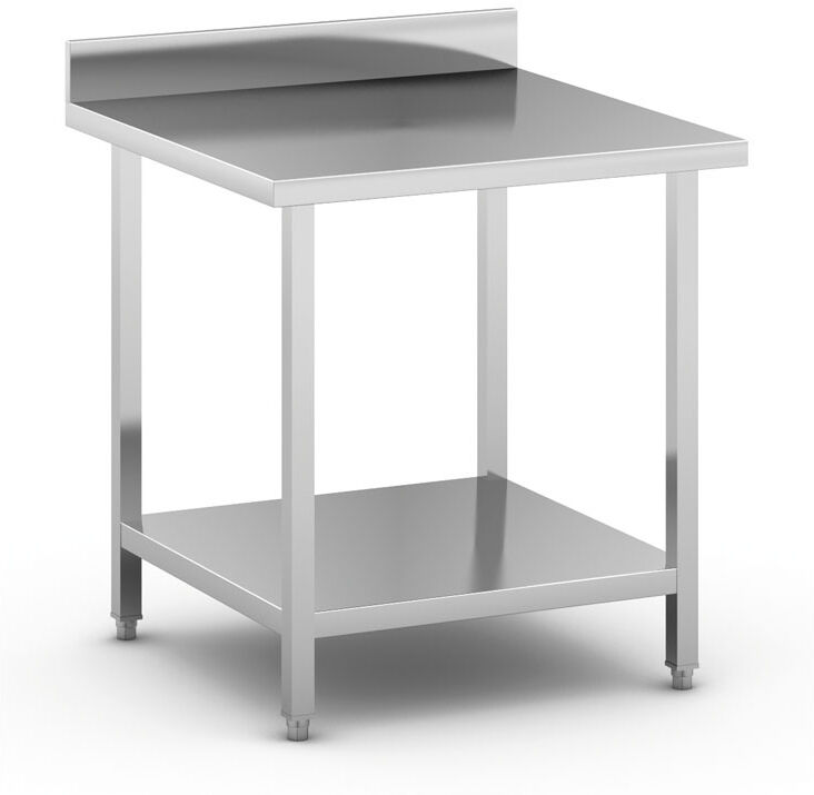 B2B Partner Edelstahl-Werkbank mit Ablage und Zaun , 800 x 800 x 850 mm