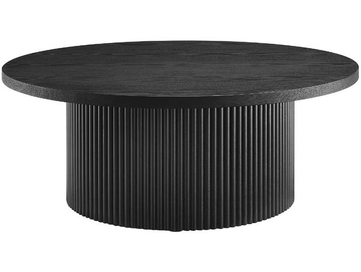 Couchtisch SALESFEVER mit Massivholz-Lamellen, Ø 85 cm , schwarz, B:85cm H:33cm T:85cm, MDF, Esche massiv, Holzfurnier, Tische, Couchtisch, Moderner Wohnzimmertisch aus Holz in natürlichem Look