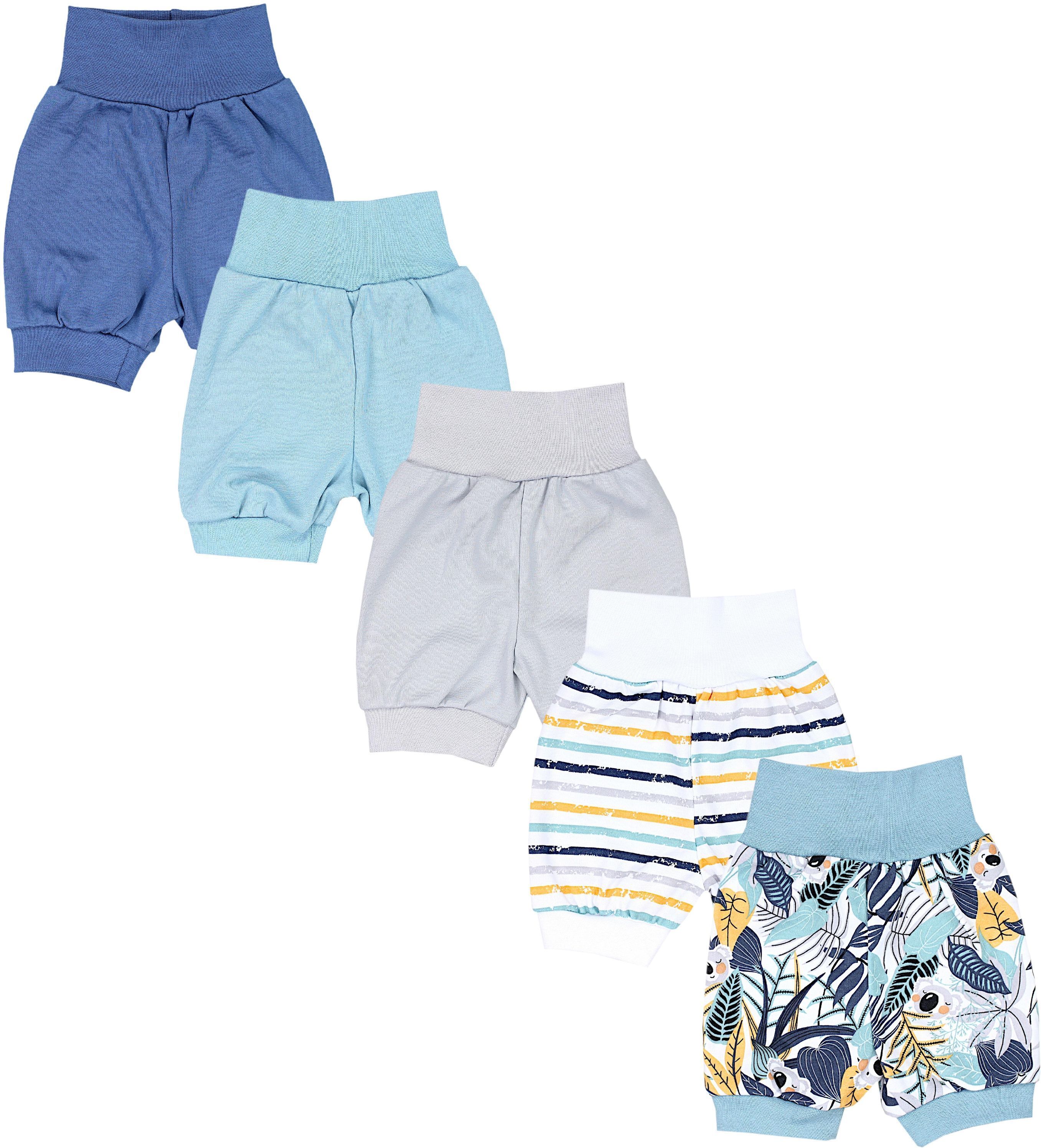Pumphose TUPTAM "Pumphose Baby Sommershorts 5er Pack", Jungen, Gr. 74, N-Gr, grün (koala streifen mintgrün grau orange jeans), Obermaterial: 100% Baumwolle CO., Hosen Pumphose