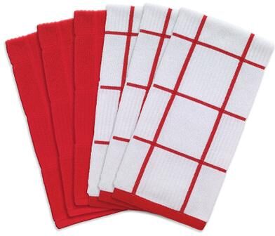 Solid And Check Parquet Kitchen Towel, Six Pack by T-fal in Red