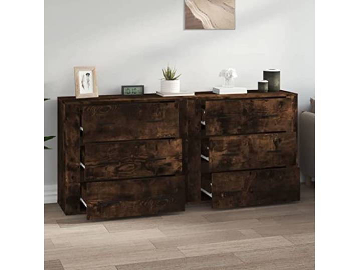 KTHLBRH Sideboards 2 Stück Eiche Rauchholz mehrschichtig Großer Stauraum, Ausstellungsfläche, je 80x33x70 cm, Montage mit Handbuch
