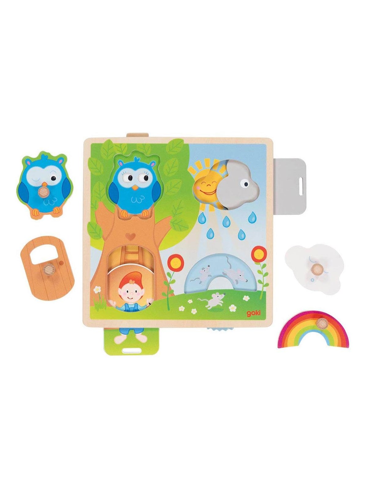 Goki Wooden Background Shapes Puzzle Weather 4pcs Holz