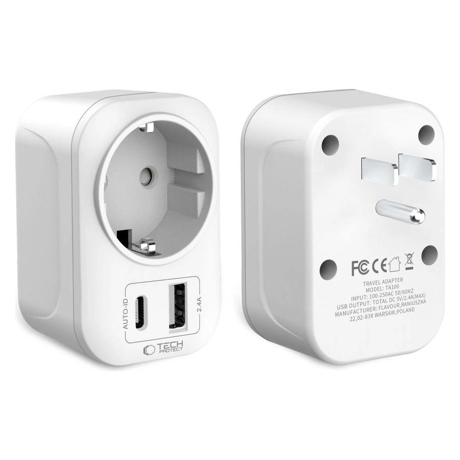 Tech-Protect TA100 REISEADAPTER USA AUF EU WEIss (5906302368532)