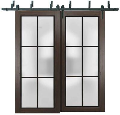 SARTODOORS Planum 2122 Chocolate Ash Wood Barn Bypass Doors with Frosted Glass
